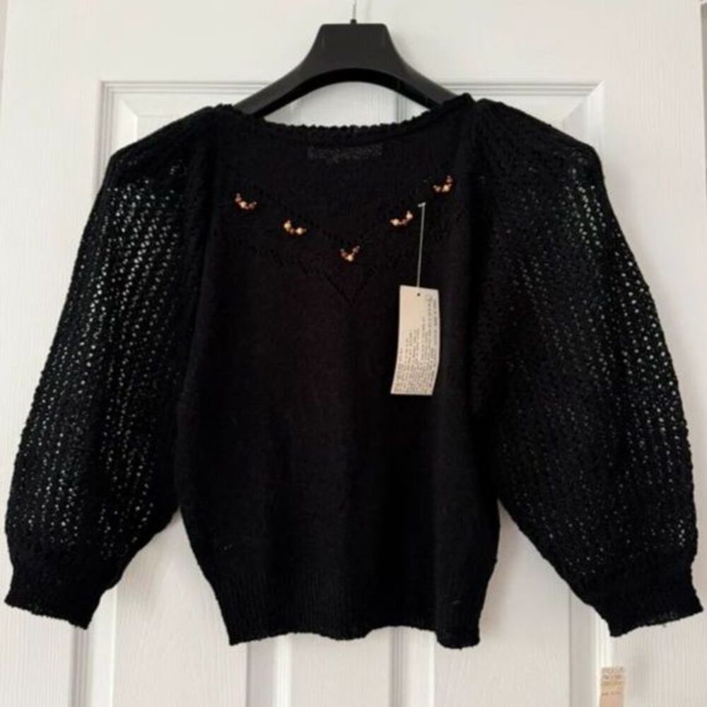 Vintage Balloon Sleeve Black Knit Sweater w. Tags